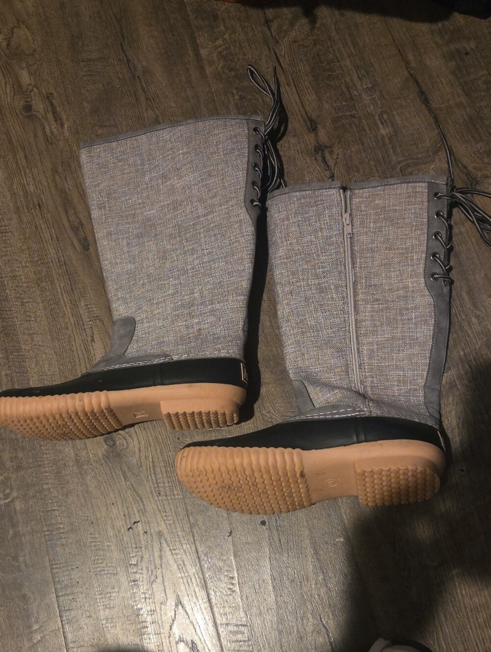 Avanti Gray Tall Lace-Up Winter Boots with Tan Outsoles